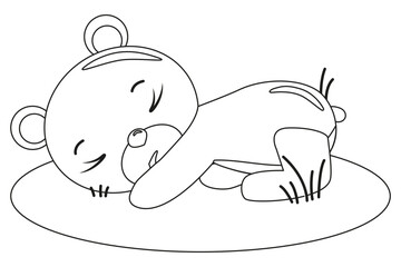 Coloring the outline of a cartoon sleeping cute little teddy