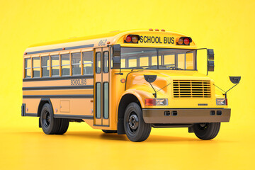 Fototapeta na wymiar School bus on yellow background.