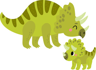 Family of cute dinosaurs. mom and baby