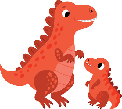 Family of cute dinosaurs. mom and baby