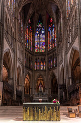 Western canopy, choir and altar of Saint-Etienne Cathedral in Metz
