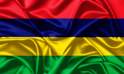 Obraz premium Mauritius waving flag close up satin texture background
