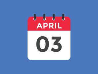 April 3 calendar reminder. 3rd April daily calendar icon template. Vector illustration 
