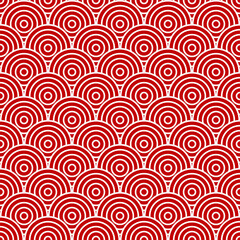Chinese and Japanese seamless pattern. Traditional asian ornament, oriental New Year decoration. Modern red background, geometric texture with waves. Vector illustration