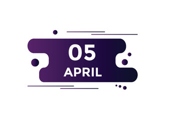 April 5 Calendar icon Design. Calendar Date 5th April. Calendar template 
