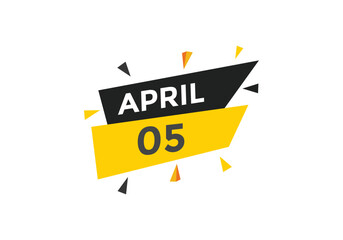 April 5 Calendar icon Design. Calendar Date 5th April. Calendar template 
