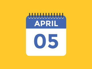 April 5 Calendar icon Design. Calendar Date 5th April. Calendar template 
