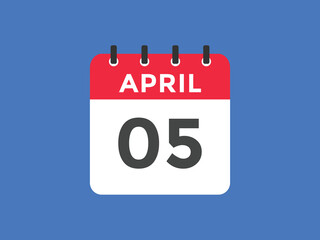 April 5 calendar reminder. 5th April daily calendar icon template. Vector illustration 
