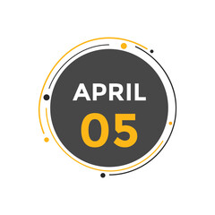 April 5 Calendar icon Design. Calendar Date 5th April. Calendar template 
