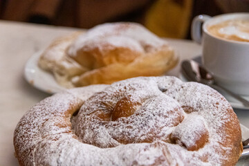 Palma de Mallorca, Spain. Two ensaimada, typical and traditional pastry product from the Balearic...