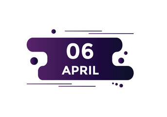 April 6 calendar reminder. 6th April daily calendar icon template. Vector illustration 
