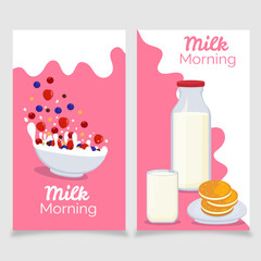 Social media stories template with milk breakfast