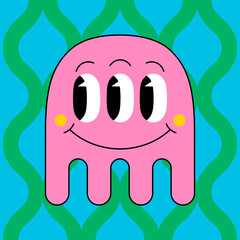Medusa funny cartoon character in retro animation style. Vector cute illustration in flat vintage comic design.