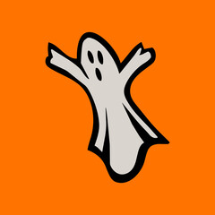 ghost character of halloween vector emblem. suitable to place on pin, paper, bag, tshirt, mug, curtain and sweater.