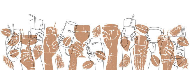 Background with different cocktail drinks. Horizontal Poster . Vector illustration.