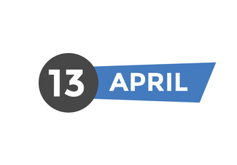 April 13 calendar reminder. 13th April daily calendar icon template. Vector illustration 
