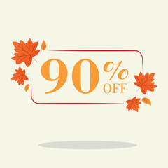 Autumn 90 percent discount square label Sale Orange Autumn Tag Offer price tag symbol vector sticker