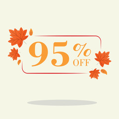 Autumn 95 percent discount square label Sale Orange Autumn Tag Offer price tag symbol vector sticker