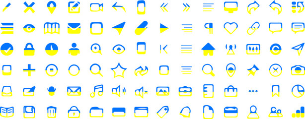 Icons symbols for phone applications and designations in the colors of the Ukrainian flag