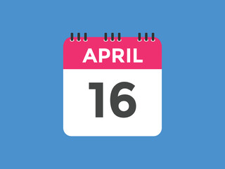 April 16 calendar reminder. 16th April daily calendar icon template. Vector illustration 
