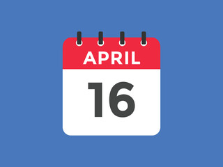 April 16 calendar reminder. 16th April daily calendar icon template. Vector illustration 
