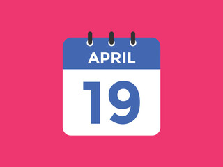 Fototapeta na wymiar April 19 calendar reminder. 19th April daily calendar icon template. Vector illustration 