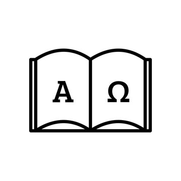 bible, open book with alpha and omega signs vector icon