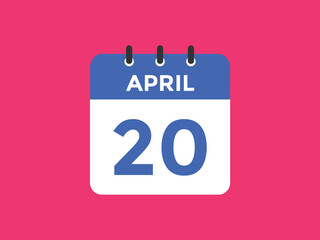 April 20 calendar reminder. 20th April daily calendar icon template. Vector illustration 
