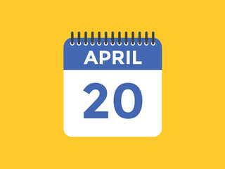 April 20 calendar reminder. 20th April daily calendar icon template. Vector illustration 
