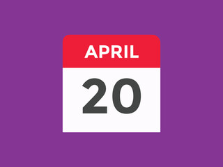 April 20 Calendar icon Design. Calendar Date 20th April. Calendar template 
