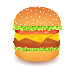 Burger illustration. Colorful cartoon hamburger vector illustration isolated on white background.