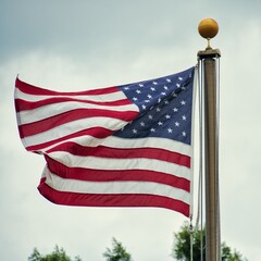 American Flag Blowing in Wind