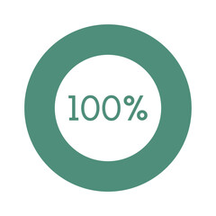 100 percent, green circle percentage diagram vector illustration