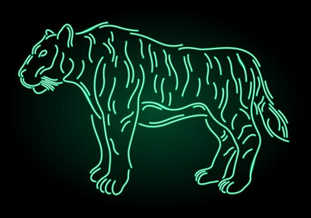 Line art with colorful neon green shiny tiger