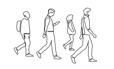 Urban commuters one continuous line drawing minimalism design sketch hand drawn vector illustration. People walking before or after work time on city street.