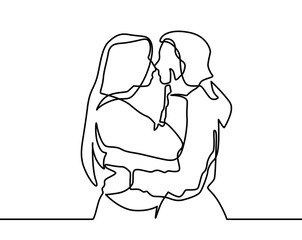 Continuous Drawing Of Two Lesbians Kissing Each Other. Lesbian girls are kissing. Homosexual couple, love, romantic, kiss. Women. LGBT family. Vector isolated black and white line drawing. LGBTQ+ 