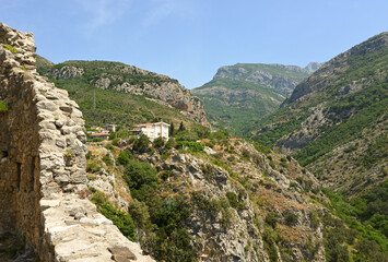 Fototapeta na wymiar Mountain panorama from ancient fortress walls of Old Bar town. Montenegro, Europe
