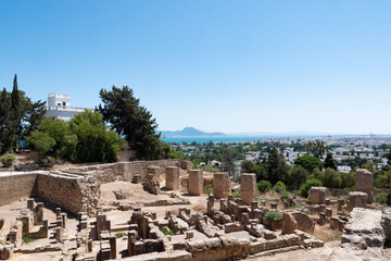 Fototapeta na wymiar View from hill of the ancient ruins of Carthage, Tunis, Tunisia.