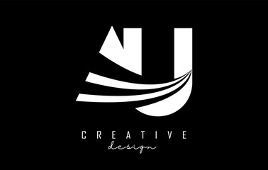 White letters Au A u logo with leading lines and road concept design. Letters with geometric design.