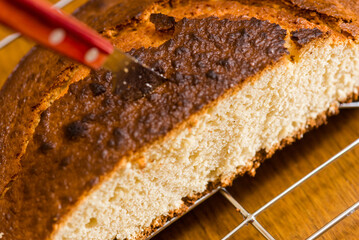 Details of a delicious freshly homemade cake recently baked