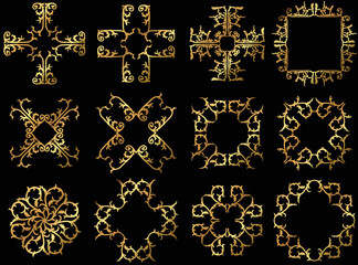 A set of vector vintage gold floral thorny decorative borders and frames. 