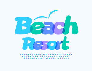 Vector bright Banner Beach Resort. Watercolor Font. Creative Alphabet Letters and Numbers set