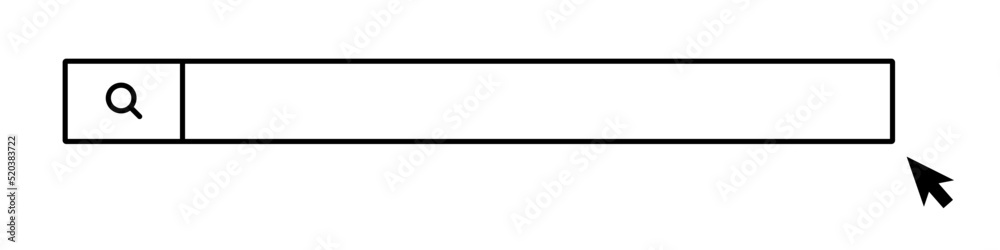 Aufkleber search box with wide input space. web search bar and mouse cursor. internet search engine. vector.