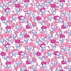 Flying Butterflies Layer on silhouette  Flowers ,leaves Seamless pattern Vector illustration