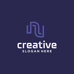 Creative n technology logo set minimalist trendy letter n shape logo creative geometric sign logo