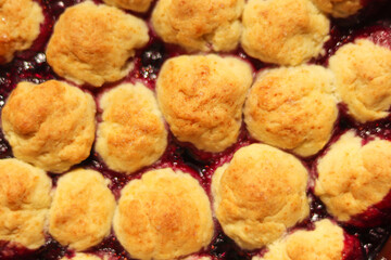 Sweet homemade berry cobbler. Crumble berry cake or sonker.