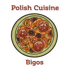 Bigos - cabbage stewed with meat, dried mushrooms and sausage.Traditional dish of polish cuisine.