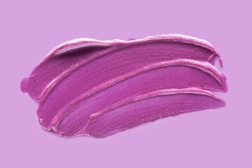 Lip gloss swatch or shimmering cosmetic gel mask sample on purple background