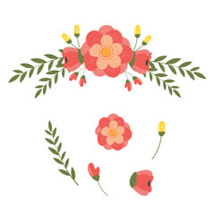 Set of elements of flowers and leaves for your design. Vector illustration.
