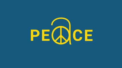 Peace big text vector illustration. Blue and yellow.